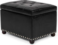 Joveco Leather Storage Ottoman, 24" Rectangle Tufted Foot Rest Stool, for Living Room Bedroom, Midnight Black-Ruum Studio Home