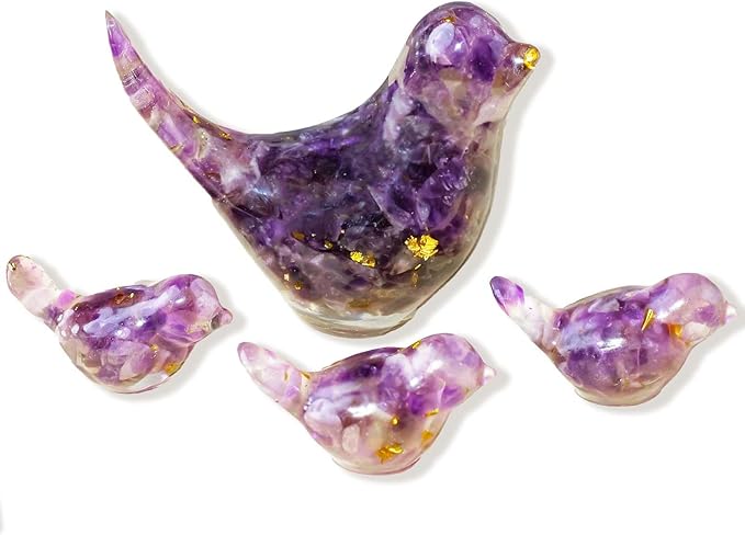 Crystal Bird Figurines, Resin Animal Statues, Miniature Decorative Gravel Birds, Home Decor (4PCS-Amethyst)-Ruum Studio Home