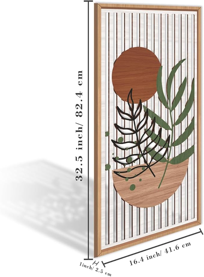 IARTTOP Large Boho Wood Wall Art Framed 16x32 Inch Mid century Modern Wooden Wall Decor Abstract Bohemian Minimalist Art Decor for Bedroom Living Room Office Set of 3-Ruum Studio Home