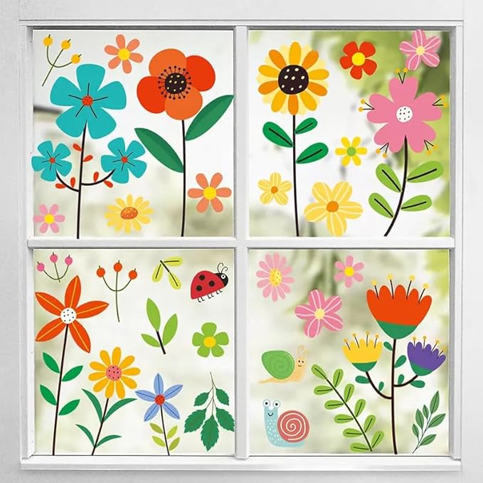 Set of 93 PCS Hello Spring Summer Window Cling Sticker Daisy, Sunflower, Birds, and Butterfly Window Stickers, Spring and Summer Decor, Home, Shop, Party Window Glass Display Stickers-Ruum Studio Home