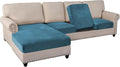 PrinceDeco Velvet Sectional Couch Covers, 4 Pieces, L Shape, Blue, 3 Seater + 1 Chaise-Ruum Studio Home