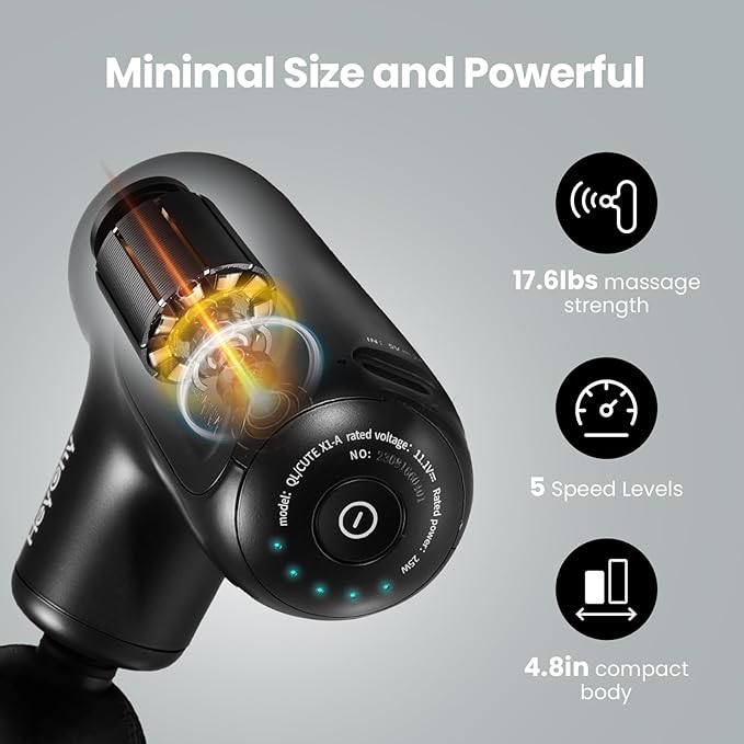 Super Mini Massage Gun Deep Tissue, Small Travel Size Muscle Percussion Massager for Pain Relief, Handheld Portable Massager with 5 Speeds, 2025 Gifts for Man&Women-Ruum Studio Home