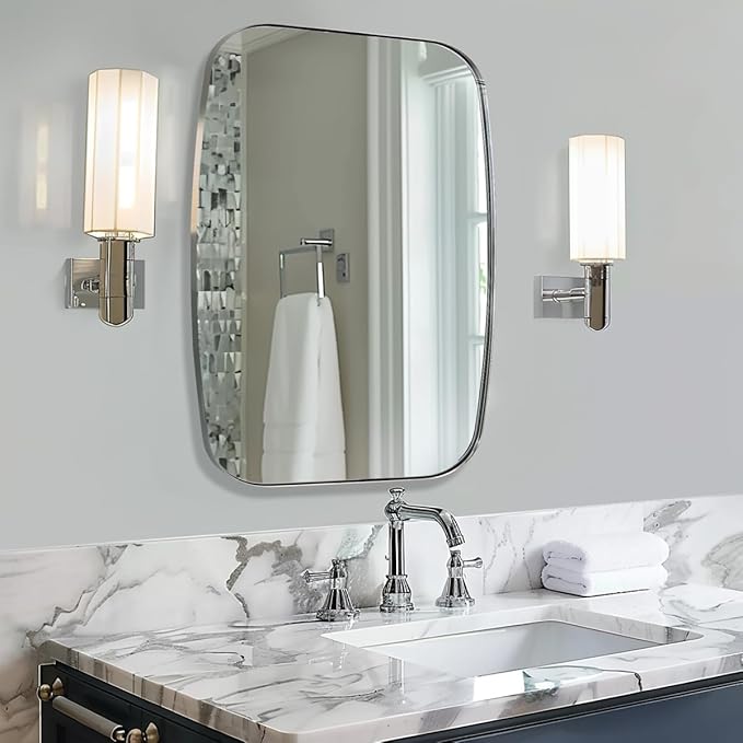 ANDY STAR Chrome Oblong Mirror, 32x40 Inch Polished Chrome Oval Mirror for Bathroom with Stainless Steel Metal Frame, Wall Mouned for Bathroom, Living Room, Entryway-Ruum Studio Home