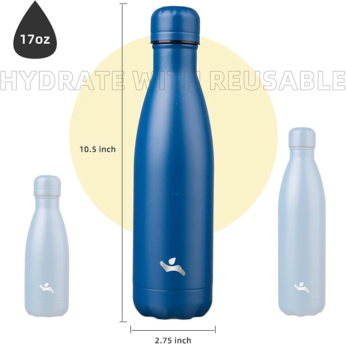 Insulated Water Bottles,17 oz Double Wall Stainless Steel Vacumm Metal Flask for Sports Travel,Blue-Ruum Studio Home