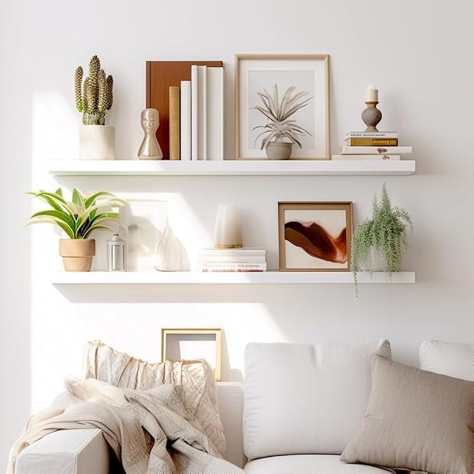 LaVie Home Floating Shelves, 36 Inch Wall Shelf Set of 2, Hanging Shelf with Invisible Brackets, Wall Decor for Bathroom, Bedroom, Living Room, Kitchen Storage, Modern White-Ruum Studio Home