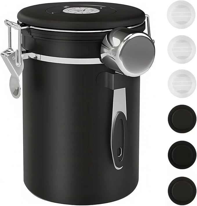 ShanSon Coffee Canister Airtight Coffee Container Stainless Steel Coffee Bean Storage Container with Scoop Coffee Canister for Beans Grounds Sugar Flour Tea Cereal,22OZ, Black-Ruum Studio Home