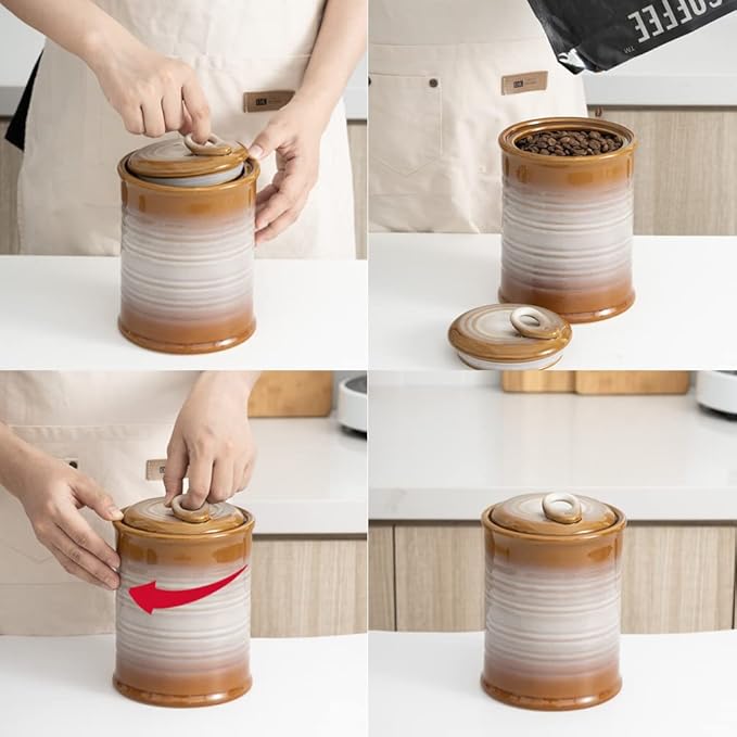 Nihow Ceramic Food Storage Jar: 22 FL OZ Container with Air Tight Ceramic Lid for Coffee/Salt/Peper/Tea/Sugar/Spice - Seal Damp-proof Canisters Sets for The Kitchen - Piece of 1 (Brown)-Ruum Studio Home
