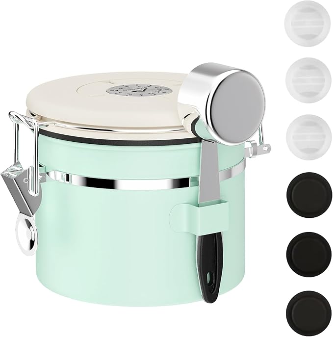 ShanSon Coffee Canister Airtight Coffee Container Stainless Steel Coffee Bean Storage Container with CO2 Release Valve and Scoop Coffee Canister for Beans,Grounds,Sugar,Flour,Tea,Cereal,11OZ,Green-Ruum Studio Home