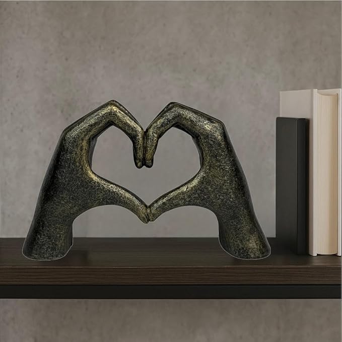 Top Brass Large Rustic Heart Hands Sculpture, 9 3/4” Resin Love Statue – Romantic Decor Accent for Shelf or Mantel – Perfect for Wedding, Valentine's Day or Anniversary (Rustic Cast Iron)-Ruum Studio Home