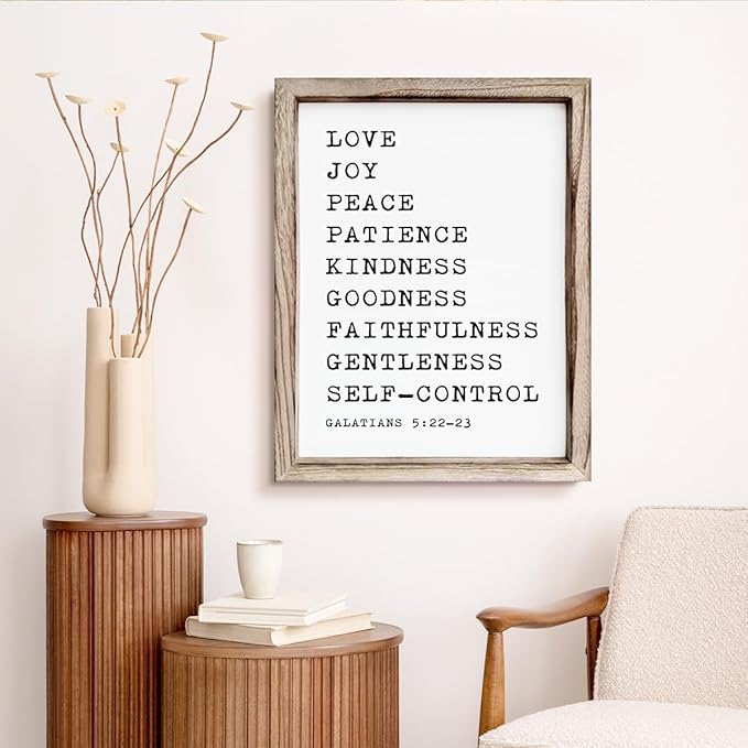 Christian Wall Decors, Positive Home Decors for Living Room, Galatians 5:22-23 Signs Decor, Scripture Decor Art, Framed Wall Plaque Sign 15 * 11.5 inches, Love Joy Peace Sign-Ruum Studio Home