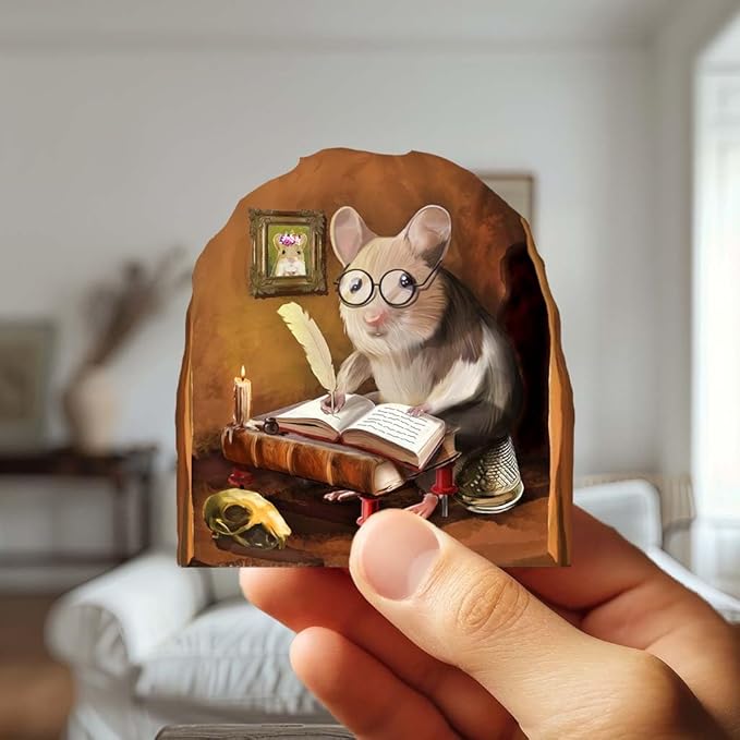 Mouse Reading Book, Wall Decor Sticker Decal, Kids Room, Classroom, Home, Bedroom, Bookcase, Book Lover, of Mice and Men, Children, Adorable, (Novelist Mouse)-Ruum Studio Home