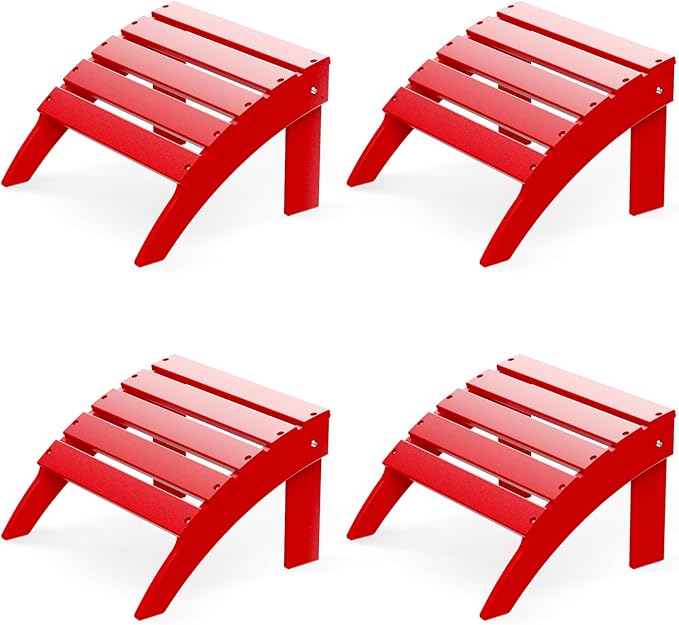 GREENVINES Adirondack-Ottoman | Set of 4 | HDPE Plastic | Outdoor Footrest | All Weather | Foot Rest | Foot Stool | Red | for Adirondack Chair | for Patio Backyard Pool-Ruum Studio Home