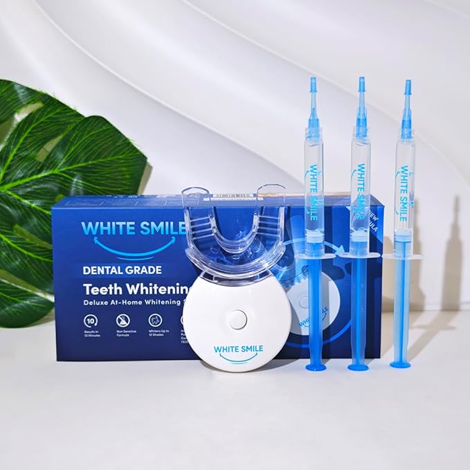 WHITE SMILE Teeth Whitening Kit, LED Light System, 35% Carbamide Peroxide 3 Gel Syringes, 10-Minute Treatment, Non-Sensitive Formula-Ruum Studio Home