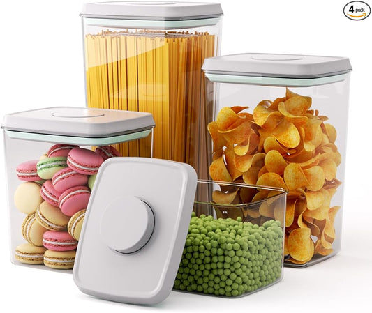Pop Storage Set – 4 Pack Airtight Food-Grade Containers with Lids, BPA-Free, with Measurement Marks for Flour, Sugar, Pantry Organization-Ruum Studio Home
