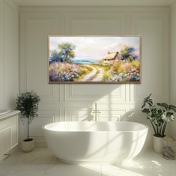 ZUITINGHUA Large Wood Framed Wall Decor For Living Room Canvas Wall Art For Office Modern Wall Decorations For Bedroom Country Road Landscape Painting Farmhouse Pictures Artwork Home Decor 24x48 In-Ruum Studio Home