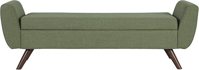 HomePop Modern Storage Bench with Wood Legs Home Décor|Bench with Storage for Living Room & Bedroom - Olive Green Woven-Ruum Studio Home