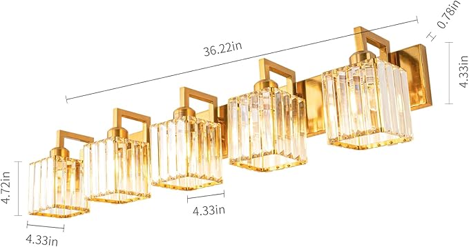 Modern Bathroom Vanity Light 5-Lights Chrome Crystal Wall Lamp Bathroom Modern Crystal Vanity Lighting-Ruum Studio Home