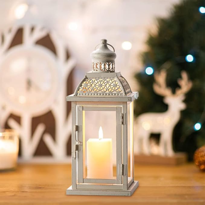 NEEDOMO 14.4" Lanterns Decorations Indoor, Hanging Candle Lantern Outdoor, Vintage Large Lantern Decor with Clear Glass, Metal Candle Holder for Home, Table, Patio, Rustic Farmhouse Wedding, Christmas-Ruum Studio Home