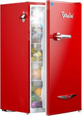 Upstreman 3.2 Cu.Ft Retro Mini Fridge with Bottle Opener, Energy Saving, Adjustable Thermostat, Metal Handle, LED Lamp, Mini Refrigerator for Bedroom, Office, Dorm-BR321 PRO (Red)-Ruum Studio Home
