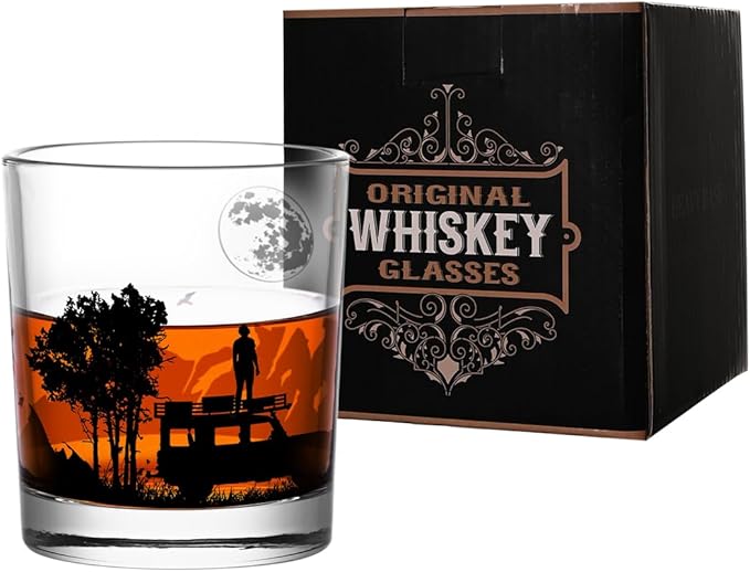 Old Fashioned Whiskey Glasses, Stemless Wine Glasses with Gift Box, 10Oz Rocks Glass for Scotch Cocktail Bourbon Vodka Liquor, Unique Gifts for Dad, Husband, Father's Day, Anniversary-Ruum Studio Home