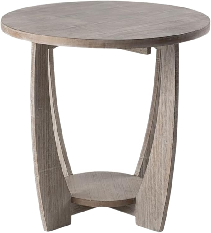 Rustic Farmhouse End Table with Storage Shelf, French Country Accent Side Table for Family, Dinning or Living Room, Small Spaces, Modern, Round, Vintage Grey Finish-Ruum Studio Home