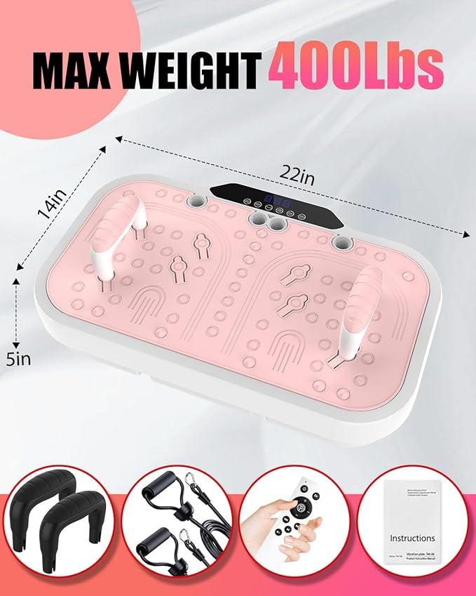 Vibration Plate Exercise Machine, 8000 Vibrations/min Adjustable Fitness Platform, 400 Lbs Capacity Whole Body Workout Extra Large Size Platform with Bluetooth for Weight Loss, Women & Men-Ruum Studio Home