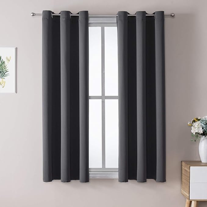 ChrisDowa Small Window Curtains 40 inches Long for Bedroom - Grommet Short Thermal Insulated Room Darkening Curtains for Kitchen (2 Panels, Dark Grey, 29 x 40 Inch)-Ruum Studio Home