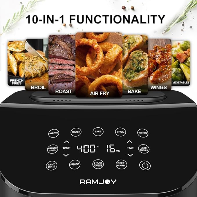 Air Fryer 6.8 Quarts, 10-in-1 Functions, Air Fry, Roast, Bake, Broil, Dehydrate, Large & Compact Air Fryers, Nonstick & Dishwasher-Safe Airfryer Basket, Stainless Steel Air Fryer, Easy to Use-Ruum Studio Home