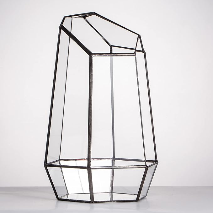 NCYP Geometric Glass Terrarium Planter for Succulent, Small Cacti, Black Irregular Opened Container Pot, Indoor Home Garden Office Tabletop Decor, 6.5" x 5.7" x 9.8" (No Plants, No Door)-Ruum Studio Home