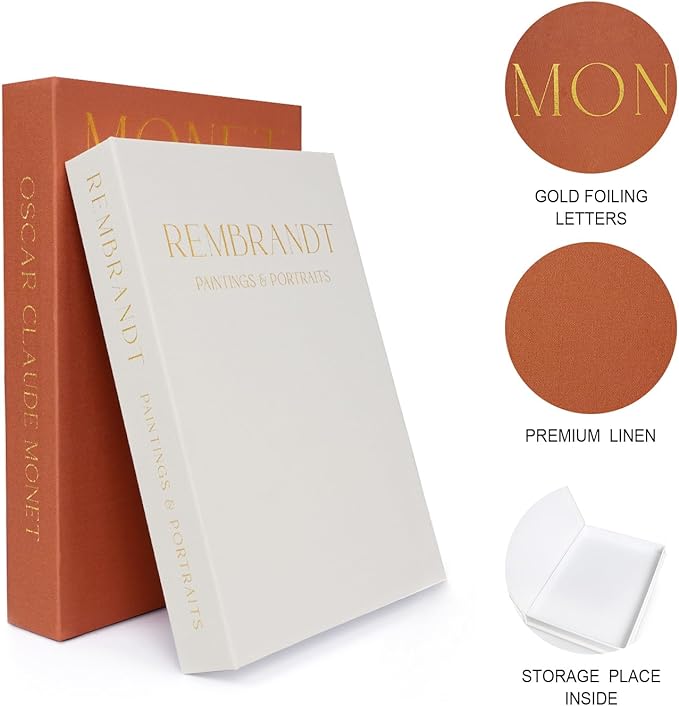 Linen Decorative Books for Home Decor,Set of 2 Aesthetic Faux Decor Book for Decoration,Fake Books for Bookshelf,Keepsake Storage Box (Orange & Beige)-Ruum Studio Home