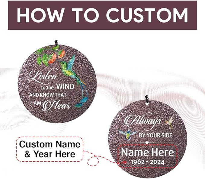 Sympathy Wind Chimes, Personalized Wind Chime for Loss of Loved Mom/Dad/Lover, Colorful Hummingbird Memorial Wind Chimes, Commemorative Sympathy Gifts-Ruum Studio Home