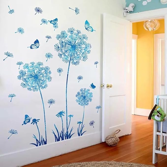 Hello Spring Summer Window Cling Sticker Flowers, and Butterfly Window Stickers, Spring and Summer Decor, Home, Shop, and Party Window Glass Display Stickers (Blue)-Ruum Studio Home