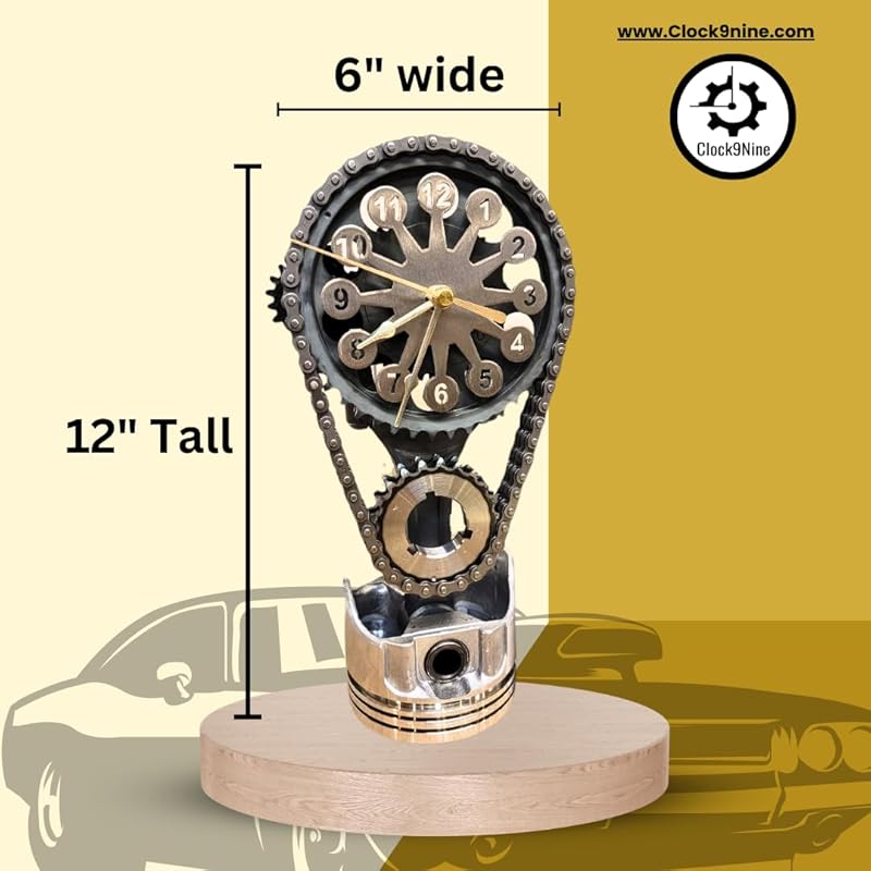 Chevrolet Small Block V8 Rotating Gear Clock – Stainless Steel Timing Chain Desk Clock by Clock9Nine, Chevy Truck Garage Decor, Muscle Car Gift, Hot Rod Man Cave Collectible, Car Show Trophy-Ruum Studio Home