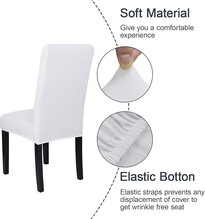 JQinHome 6 Pcs Dining Chair Slipcover,High Stretch Removable Washable Chair Seat Protector Cover for Home Party Hotel Wedding Ceremony (White)-Ruum Studio Home