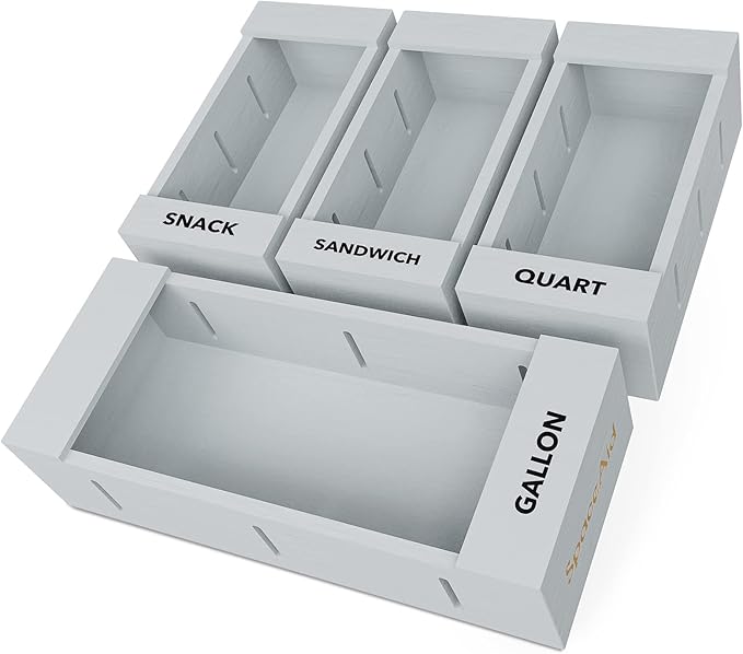 SpaceAid Bag Storage Organizer for Kitchen Drawer, Bamboo Organizer, Compatible with Gallon, Quart, Sandwich and Snack Variety Size Bag (4 Pack), Gray-Ruum Studio Home