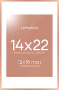 Homeforia 14x22 Picture Frame Rose Gold, High End Metal 14x22 Poster Frames with Mat 12x16 inch Photo, 14 x 22 Rose Gold Frame Matted to 12 by 16 Print, 22x14 Frame, Tempered Glass, Wall Kit, Set of 1-Ruum Studio Home
