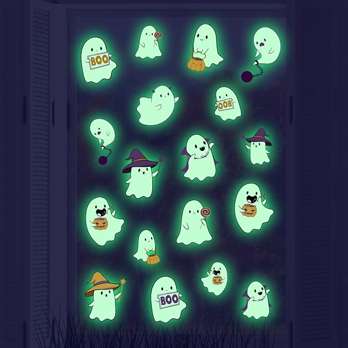 Glow in The Dark Halloween Window Clings Luminous Pumpkin Ghost Window Stickers Decor for Halloween Theme Party Decorations-Ruum Studio Home
