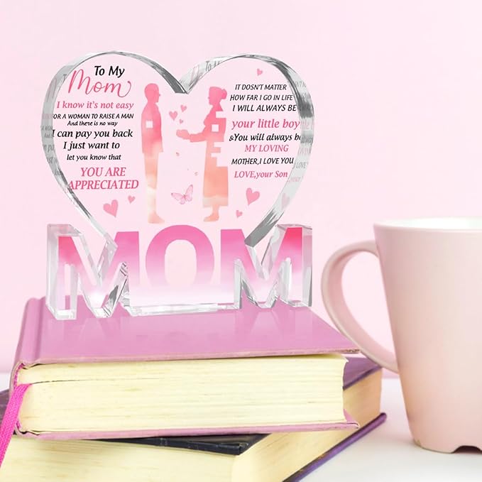 Mothers Day Gifts Best Mom Gifts -Gifts for Mom from Daughter Son - Best Mom Ever Gifts Unique Mother Birthday Acrylic Heart-Shaped Plaque Desk Decorations Present for Mom Christmas Anniversary-Ruum Studio Home