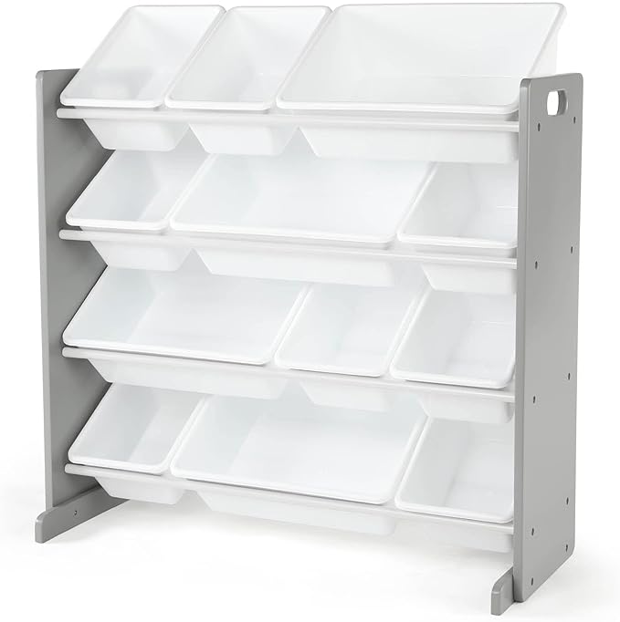 Humble Crew Kids Toy Storage Organizer with 12 Plastic Bins, Grey/White – Removable Bins for Playroom, Bedroom, Toddler Furniture for Boys and Girls Ages-Ruum Studio Home