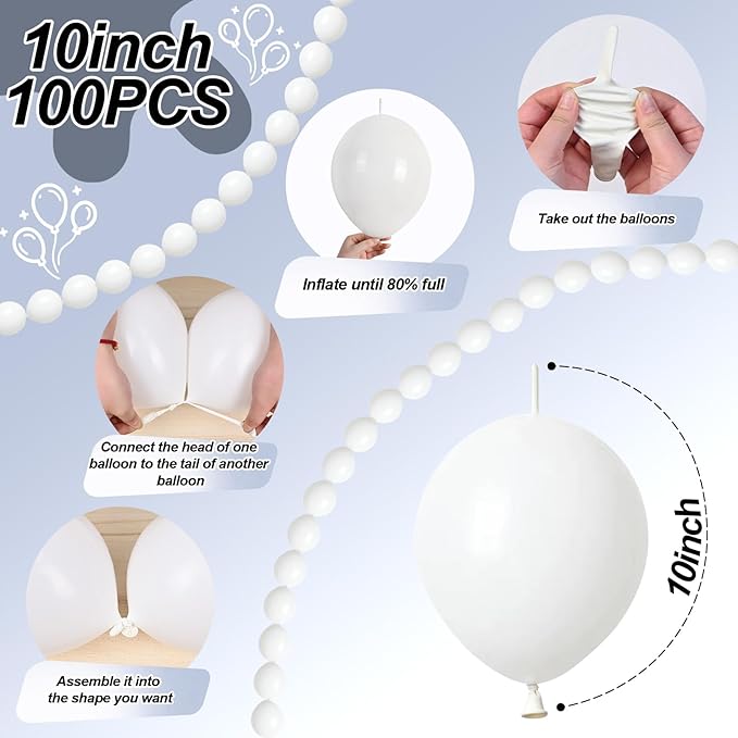 White Quick Link Balloons - 100PCS Linking Balloons for Wedding, Birthday, Baby Shower, Engagement, Graduation Party Decorations (10inch)-Ruum Studio Home