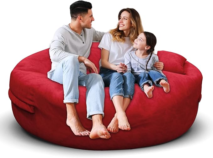 Bean Bag Chair for Adults 5FT,Soft Removable Cover for Teens/Girls Bedroom,Fluffy Giant Round Floor Beanbag Lounger Chairs (No Filler,Big Red)-Ruum Studio Home