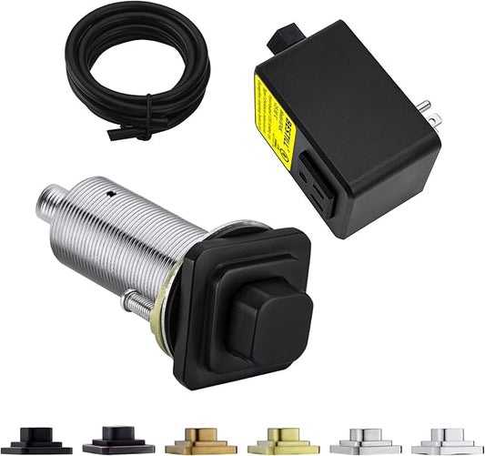 BESTILL Garbage Disposal Air Switch Kit, Square Raised Push Button Ideal for Long Nails, Cordless Sink Top Brass Switch for Food Waste Disposer, Matte Black, Compatible with all Garbage Disposals-Ruum Studio Home