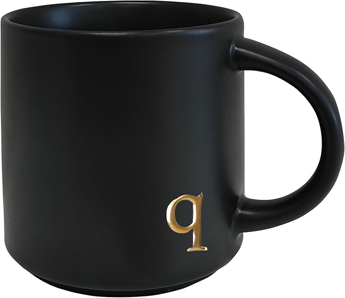 COLLECTIVE HOME - Black Monogram Ceramic Mugs, 15 oz Golden Initial Coffee Cups, Elegant Alphabet Tea Mugs, Personalized Halloween Mug with Gift Box, Perfect for Office and Home Décor (q)-Ruum Studio Home