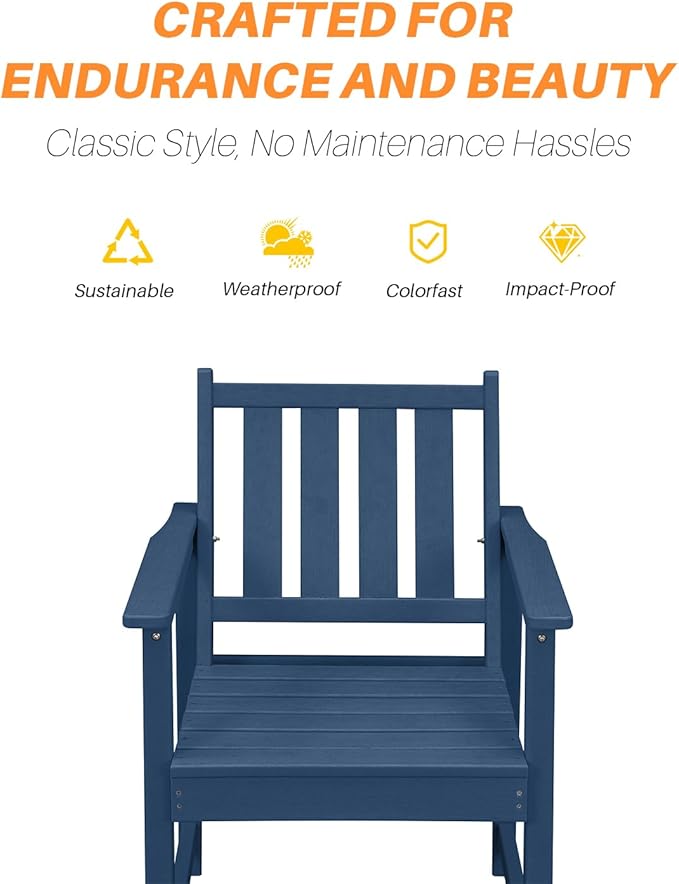 HDPE Patio Dining Set, 5-Piece Outdoor Table and Chairs with Umbrella Hole, Modern Outdoor Dining Set for 4, HDPE Outdoor Patio Furniture Dining Sets for Deck, Poolside, Porch, Navy-Ruum Studio Home
