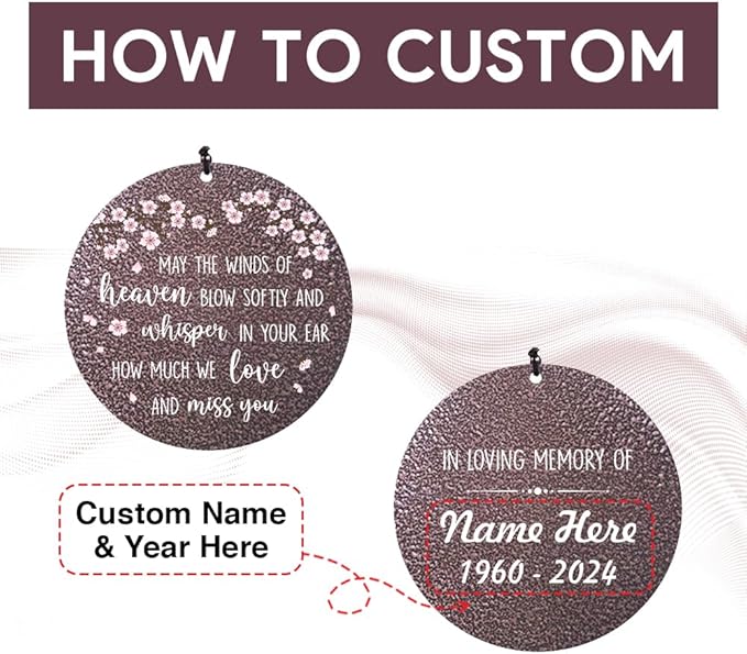 Personalized Wind Chimes, Peach Blossom Sympathy Wind Chime, in Loving Memory for Loss of Loved Dad/Mom, Large Commemorative Sympathy Bereavement Condolences Gifts for Funeral-Ruum Studio Home