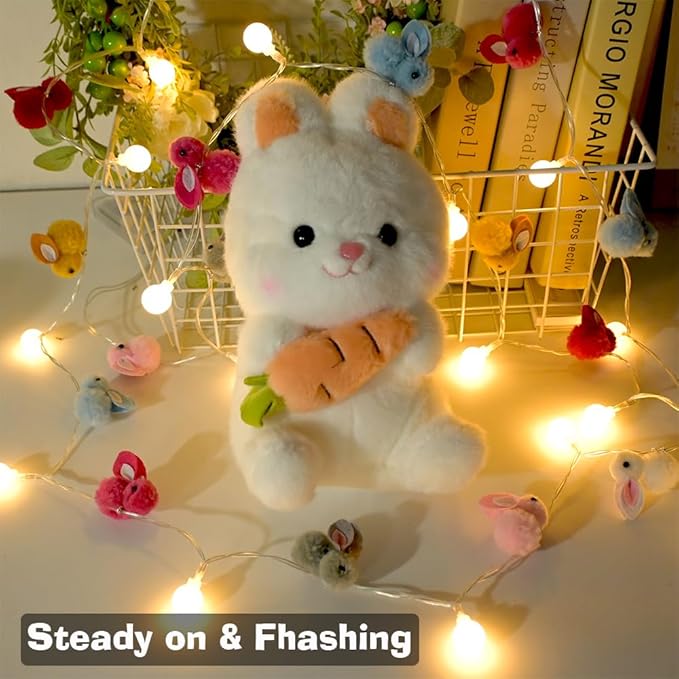 9.85Ft Easter Decor String Lights with Timer 20 Rabbit Shaped Pompoms 20 Ball LED Garland Battery Operated Easter Decorations Bunny Lights for Home Party Kids Room Bedroom Birthday Wedding Indoor-Ruum Studio Home