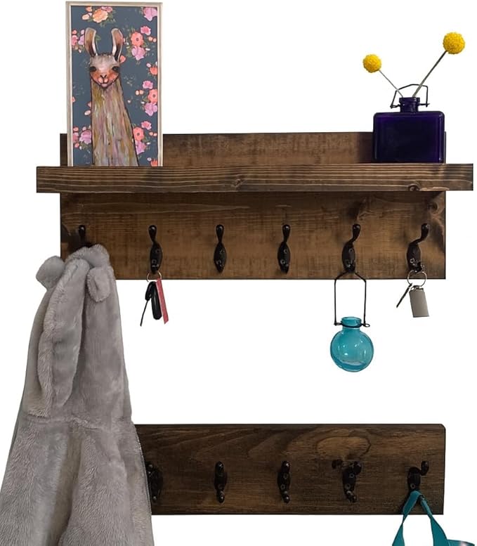Coat Rack with Shelf Wall Mounted with Storage (Choose Your Length) Towel Rack Entryway Organizer Key Hooks (28" L (7 Hooks) Set of 2)-Ruum Studio Home