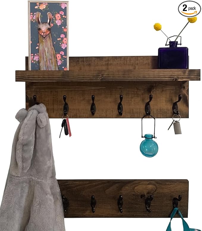 Coat Rack with Shelf Wall Mounted with Storage (Choose Your Length) Towel Rack Entryway Organizer Key Hooks (60" L (10 Hooks) Set of 2)-Ruum Studio Home