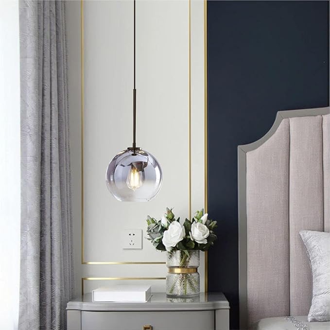 KCO Lighting Modern Black Globe Pendant Light Mercury Glass Ceiling Pendant Light Mid Century Silver Kitchen Pendant Lighting Over Island Dining Room Light Fixtures Over Table-Ruum Studio Home