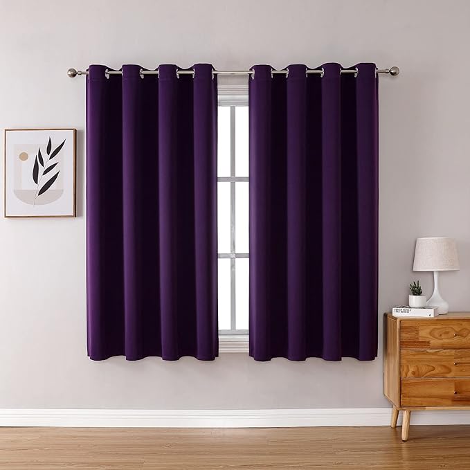 ChrisDowa Grommet Blackout Curtains for Bedroom and Living Room - 2 Panels Set Thermal Insulated Room Darkening Curtains (Royal Purple, 52W x 45L)-Ruum Studio Home